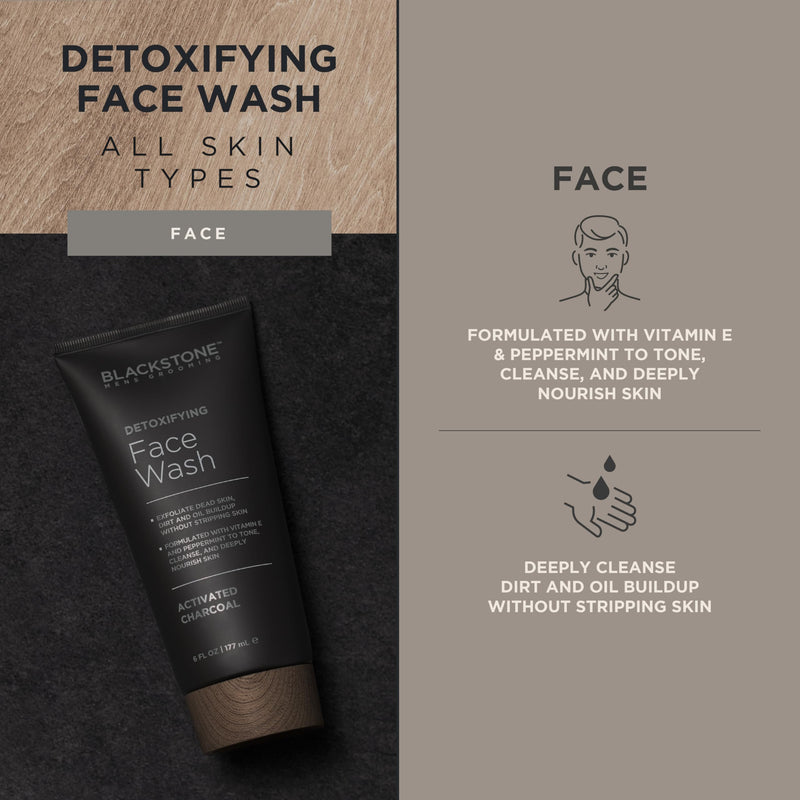 Blackstone Men's Grooming Detoxifying Face Wash with Vitamin E and Peppermint - Deep Cleansing & Exfoliating | Paraben & Cruelty Free | Made in USA - Activated Charcoal (6 Fl Oz) (Pack of 2) 6 Fl Oz (Pack of 2)