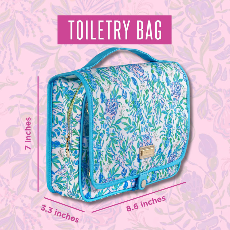 Lilly Pulitzer Hanging Toiletry Bag, Just a Pinch | Travel Cosmetic Bag with Handle, Organization, Hanging Travel Organizer for Makeup & Toiletries with Zipper Pockets
