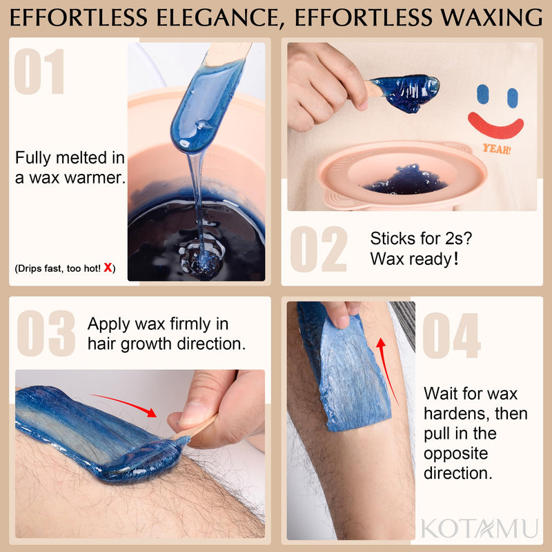 [Australia] - KOTAMU Waxing Set Professional, Digital Wax Warmer for Hot Wax Hair Removal, 600g Wax, 44 Accessories, Silicone Bowl and Rod, Use in the Home Salon for Women and Men Plus Wax Kit 100g (Pack of 6) 