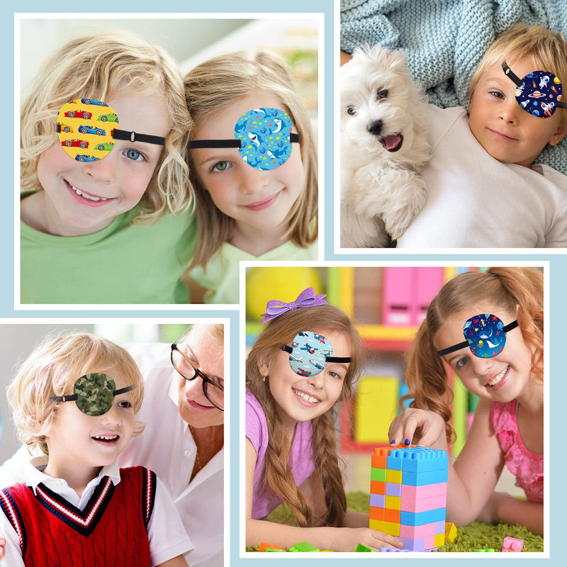 12 Pcs Eye Patches for Kids Adjustable Eye Patch Single Cute Reusable Cartoon Eyepatch with Elastic Strap Costume Accessories for Boys Funny Gifts Right or Left Eye Various Pattern