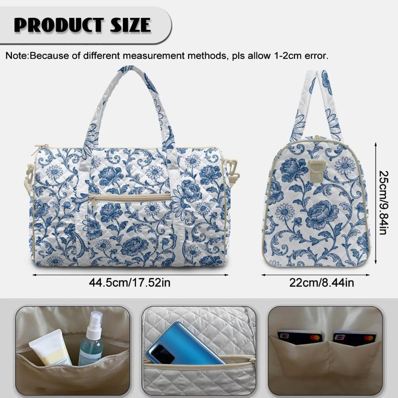 Peony Travel Duffle Bag Quilted Shoulder Bag Lightweight Personal Item Bag Weekend Getaway Sports Travel Daily Use for Women Peony