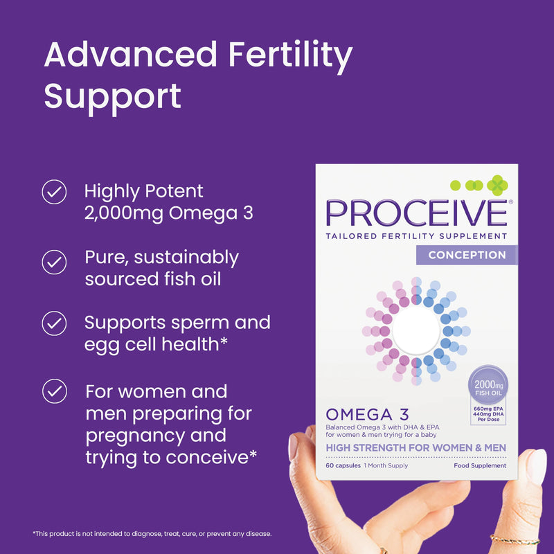Proceive Omega 3 Conception for Men & Women Trying for a Baby - EPA & DHA High Strength Pure Fish Oil Tablets - 60 Capsules - 2000mg Fish Oil per Dose - Sustainably Sourced, No PCBs, No Heavy Metals Omega 3 Conception: Men & Women (60 Capsules)