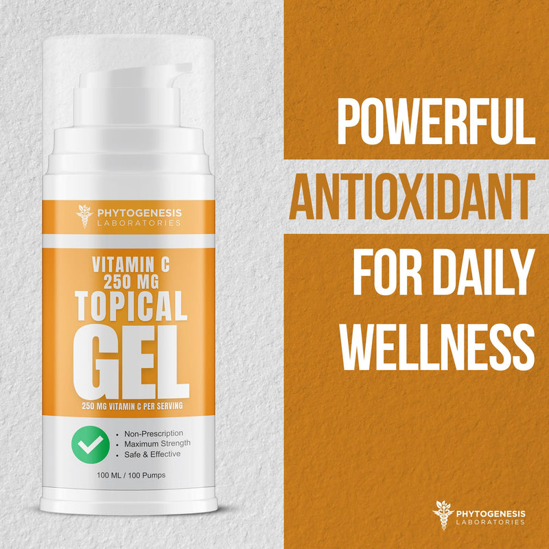 Phytogenesis Vitamin C Topical Gel | Topical Vitamin C Support, Skin & Wellness, High Absorption Transdermal Formula, 250mg per Serving