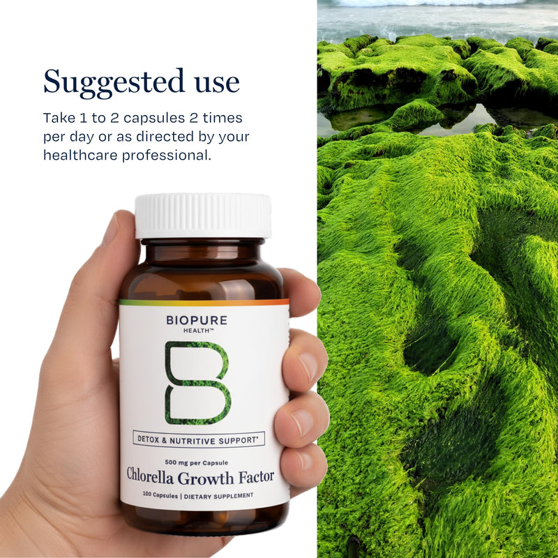 BioPure Chlorella Growth Factor Capsules – Nutrient-Dense, Nutraceutical Superfood Packed with Proteins, Vitamins, Minerals & Amino Acids that Supports Metabolism, Detox & Immunity – 100 Capsules