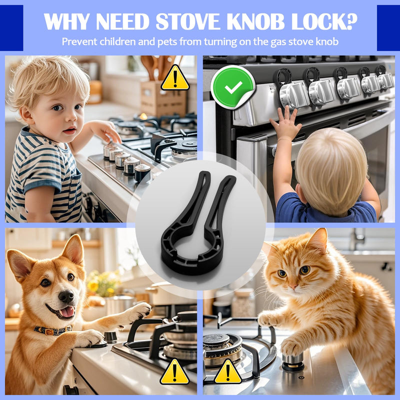[Australia] - Gas Stove Knob Locks, Stove Knob Safety Covers for Child, Prevent Kids Pets from Turning on Stoves - Black-5 Pack 