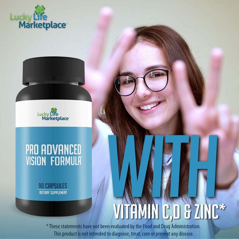 Pro Advanced Vision Formula - Eye Health Support Supplement - Aid Healthy Vision & Visual Acuity - Help Reduce Eye Strain & Blurred Vision - Promote Healthy Eyes with 20+ Vitamins, Minerals, & Herbs