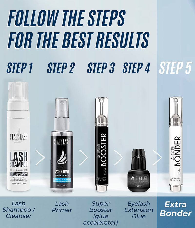 Extra Bonder & Stacy Lash STL-13 Curved L-Shaped Tweezers/Super Sealer/Prevents Adhesive Shock Polymerization/Precision Stainless Steel Tool/Angled Tips/Professional Supplies