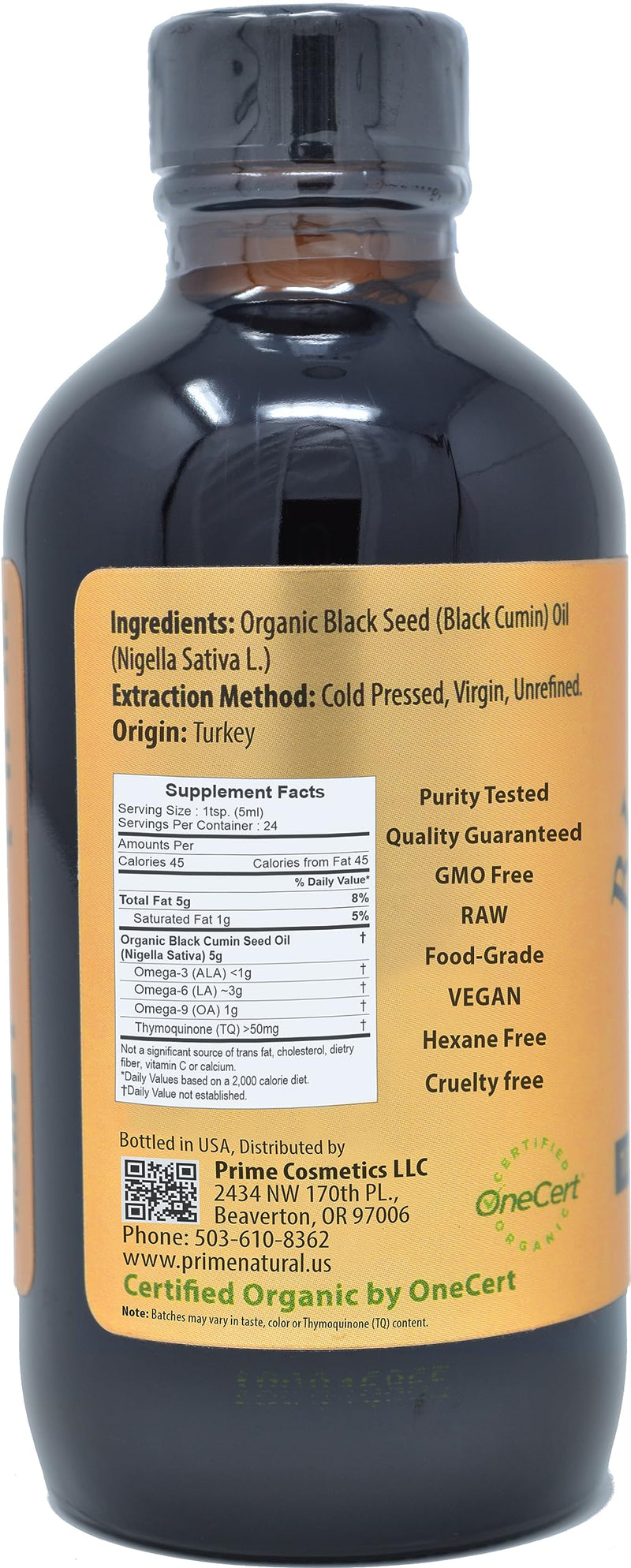 [Australia] - Organic Black Seed Oil 4oz - Cold Pressed Unrefined High Thymoquinone 1.7% USDA Certified - Turkish Origin Potent Nigella Sativa Liquid - Vegan Omega 3 6 9, Antioxidant Immune Boost Joints Skin Hair 4.05 Fl Oz (Pack of 1) 