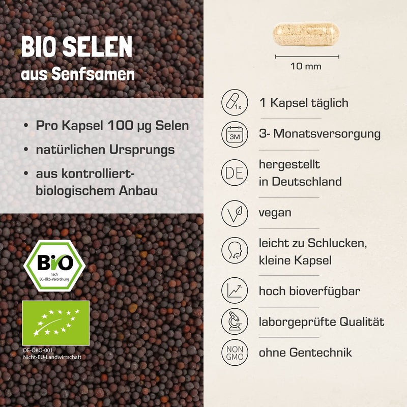 [Australia] - Organic selenium capsules made from mustard seeds | in the glass | Selenium 100µg per capsule | 3 month supply | Organic Selenium | Only 1 capsule daily | Selenium organic | Selenium in high doses 