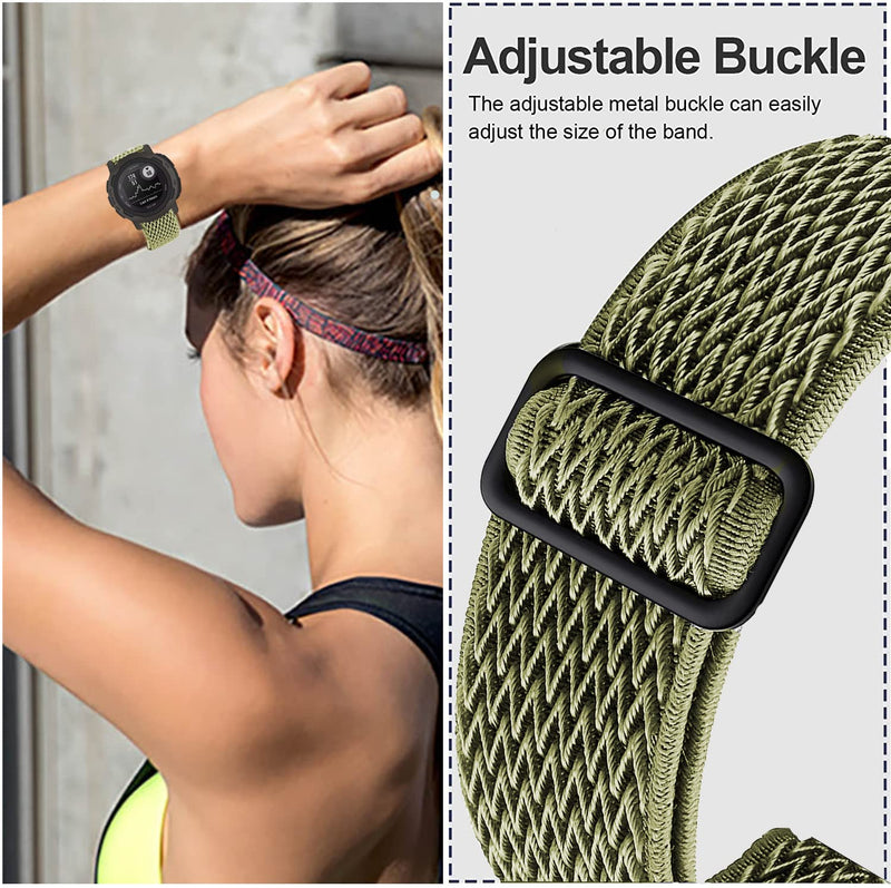 [Australia] - Olytop Elastic Watch Bands for Garmin Instinct/2 Solar, 22mm Soft Stretchy Nylon Ultra-Light Wristband Replacement Strap Men Women for Garmin Instinct Tactical/Esports/Solar/Tide Smartwatch Wave Black+Green 