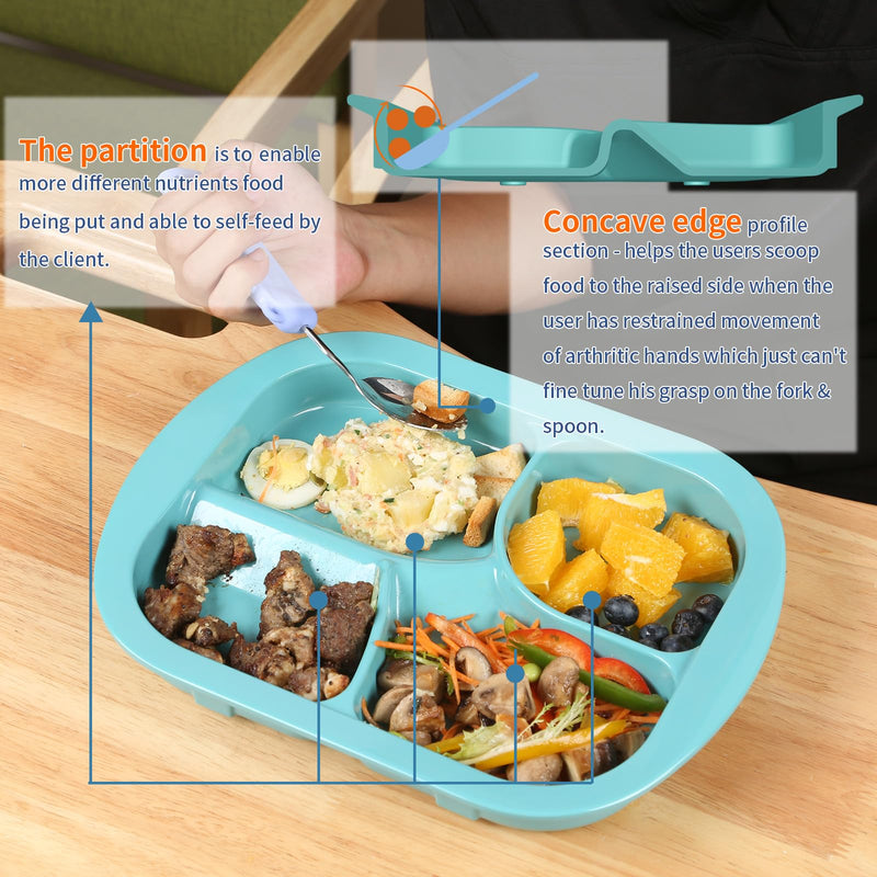 [Australia] - Adaptive Utensils Plates with Extra Wall,Non-slip&Spill-proof Melamine Plate for Dementia,Stroke, Tremors,Self-Feeding Dinnerware for Elderly (Melamine 4-Compartment Divided Plates) Melamine 4-Compartment Divided Plates 