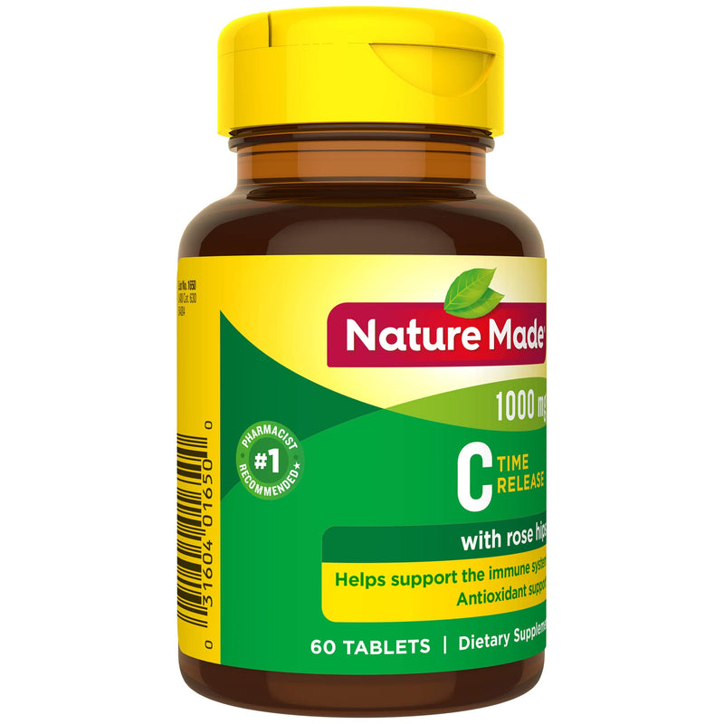 Nature Made Vitamin C 1000 mg Time Release Tablets with Rose Hips, 60 Count to Help Support the Immune System (Pack of 2)