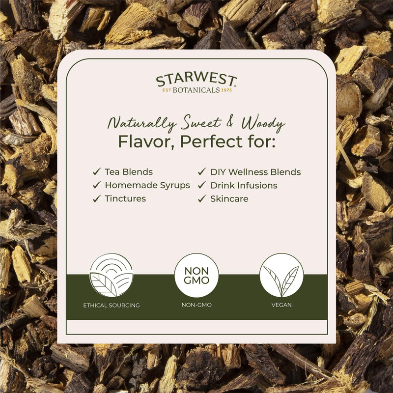 [Australia] - Starwest Botanicals Organic Dried Licorice Root - Herb for Loose Leaf Tea Blends, Candy, & Baked Goods, Cut & Sifted, Certified Kosher, Non-GMO - Bulk 1 lb Bag 