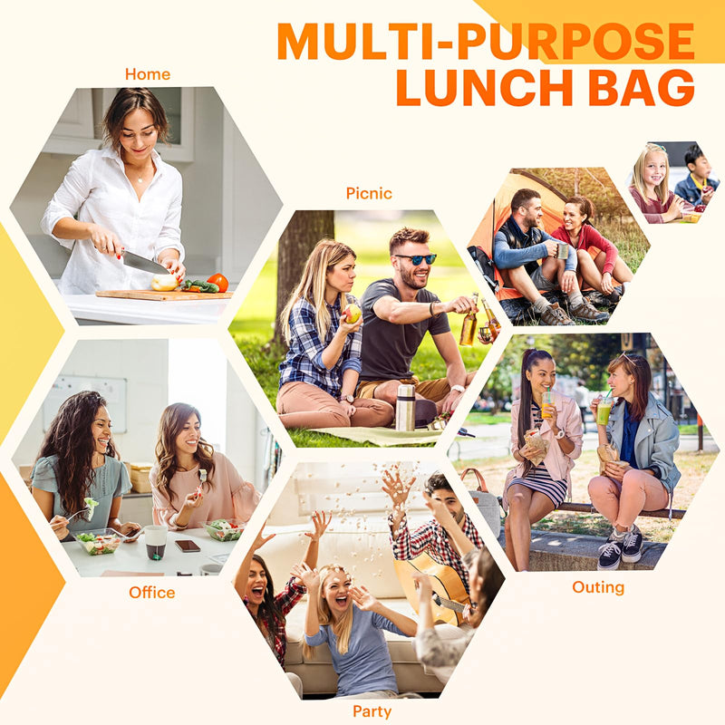 [Australia] - Lunch Bag for Women & Men Adult Insulated Lunch Box, Small Leakproof Cooler Food Lunch Containers Reusable High Capacity Lunch Tote Bags for Work, Travel, Outdoor (Grey) Gray 