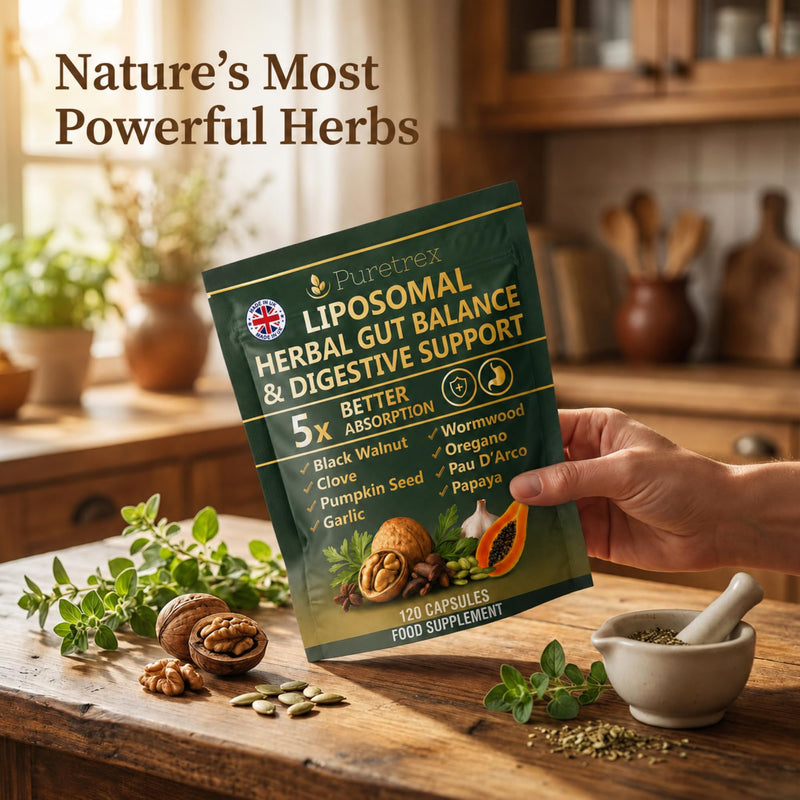 PURETREX Liposomal Botanical Digestive Wellness Complex 120 Capsules, Made in UK, Herbal Food Supplement with Oregano, Black Walnut, Wormwood, Clove, Papaya, Garlic & Pumpkin Seed, Package May Vary