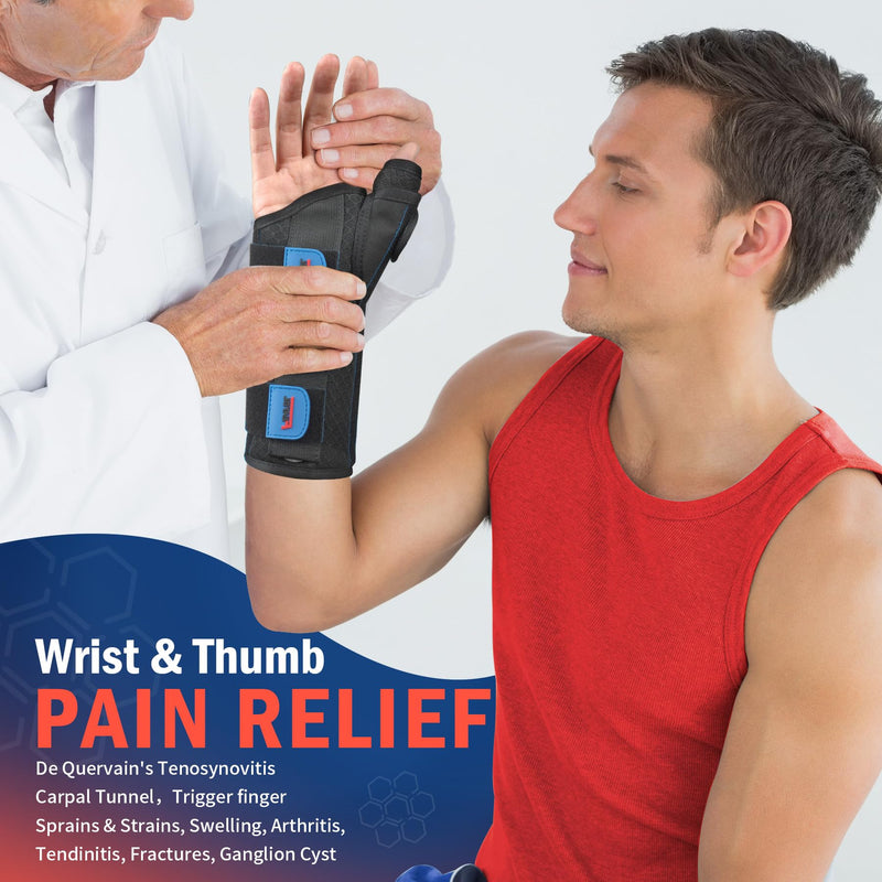 [Australia] - FEATOL Wrist Brace With Thumb Support for Dequervains Tendonitis-Thumb Brace for Carpal Tunnel, Tendonitis, Arthritis Pain Relief-Thumb Spica Splint for Night-Right Hand Small/Medium-for Men and Women Small/Medium(Pack of 1) Right Hand-Black Blue 