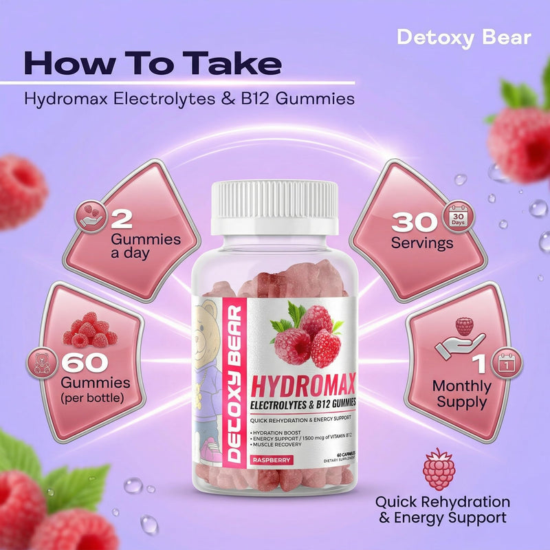 Hydromax Electrolytes Gummies - 60-Count Keto Electrolyte 2000mg and B12 Vitamin 1500mcg - Soft Chewable Gummies for Energy Support, Non GMO, Hydration Boost, Muscle Recovery