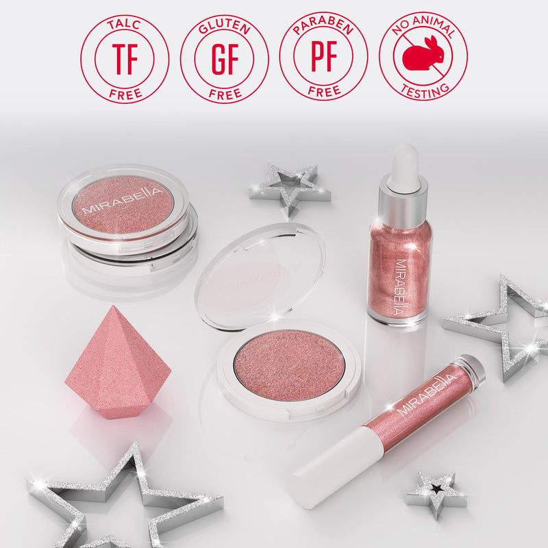[Australia] - Mirabella 4-Piece Makeup Set for Women & Girls, Illuminizing Holiday Gift Set - Make-Up Set Includes Lip Gloss, Glow Drops, Powder Highlight & Blender Sponge - Talc-Free & Paraben Free Cosmetic Set 