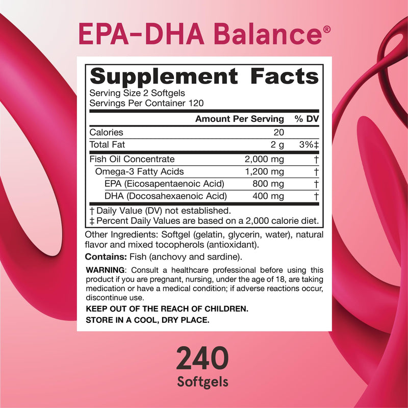 [Australia] - Jarrow Formulas EPA-DHA Balance, 1,200 mg Omega-3 Fatty Acids for Cardiovascular Support, 240 Softgels, 120 Day Supply Unflavored 240 Count (Pack of 1) 