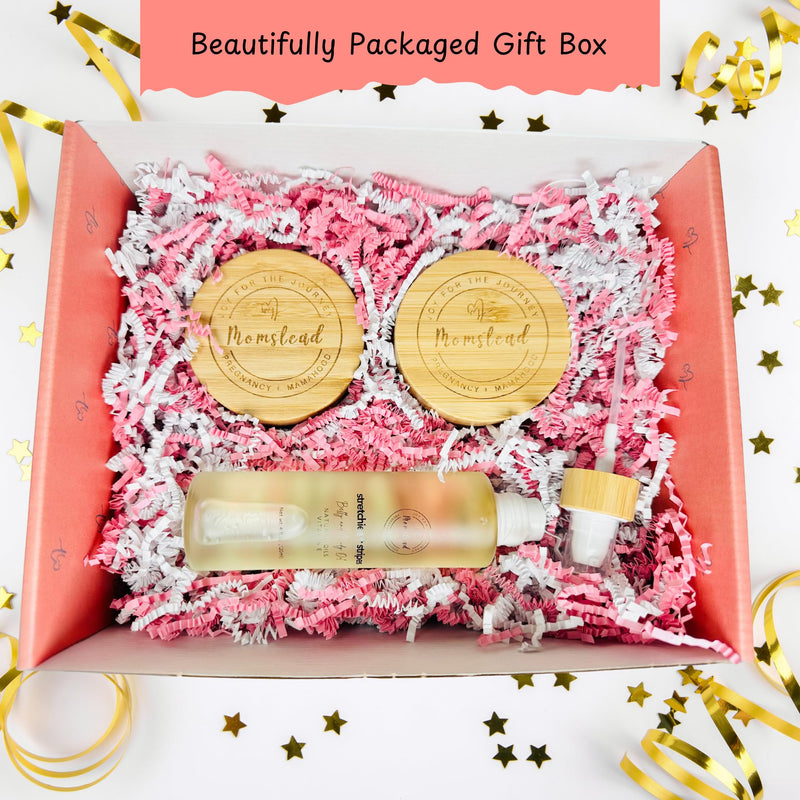 [Australia] - Stretchies and Stripes Bump and Body Stretch Mark Deluxe Gift Set | Body Oil, Stretch Mark Balm, Stretch Mark Cream | Pregnancy Safe | Gift for Mom 
