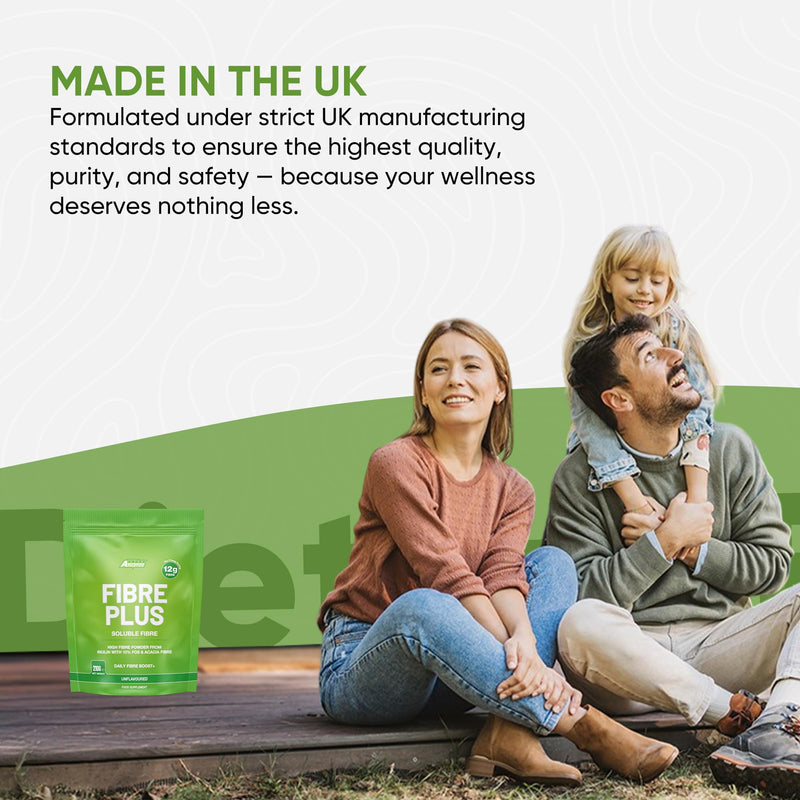 Soluble Fibre Powder Supplement 210g - Prebiotic Soluble Fibre Powder from Multiple Sources - 12g Fibre Per 2 Scoop Serving - Fibre Supplement for Men & Women UK Made