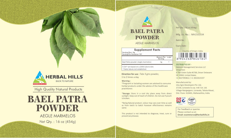 [Australia] - HERBAL HILLS Bael Patra Powder Bael Leaf Bilva Powder Aegle Marmelos 16 Oz, Pack of 1 1 Pound (Pack of 1) 
