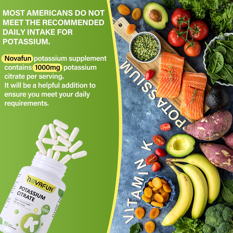 [Australia] - Potassium Citrate 1000mg, Potassium Supplement for Leg Cramps, Muscle & Heart Health, Vegan, Non-GMO, Gluten Free, 90 Capsules 