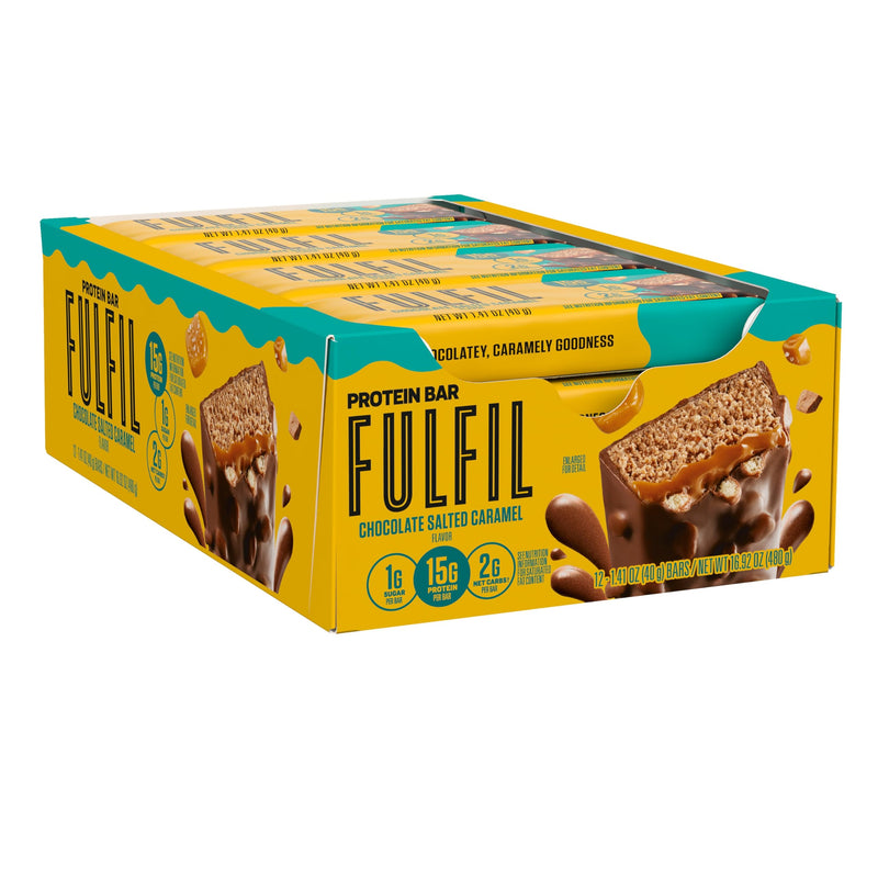 [Australia] - FULFIL Protein Snack Bars, Chocolate Salted Caramel Flavored, Gluten Free with 15g Protein, Pantry Staples, 12 Count 1.41 Ounce (Pack of 12) 
