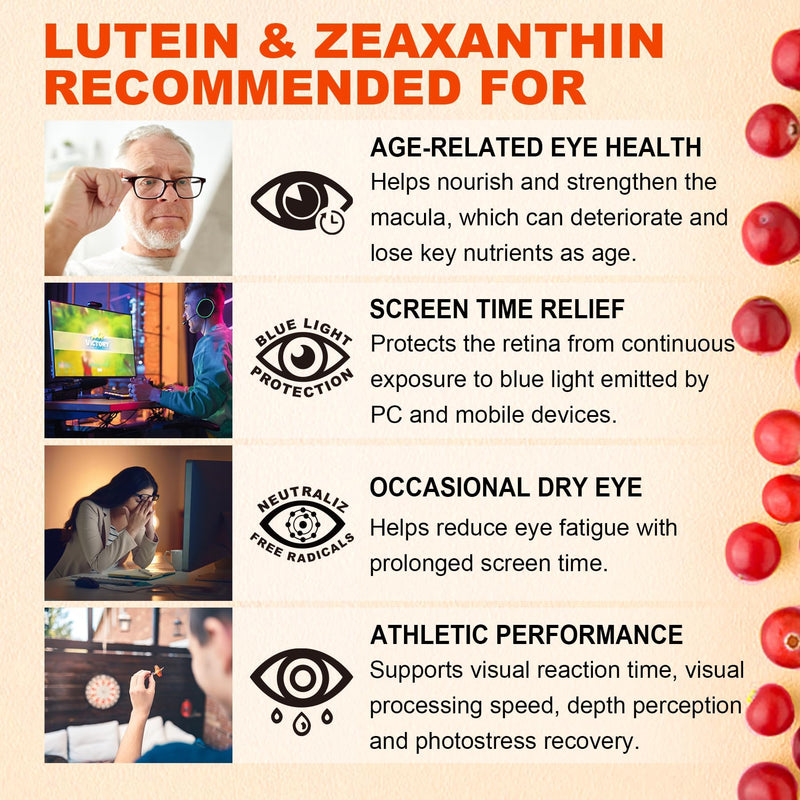 [Australia] - Sugar-Free Lutein Zeaxanthin Supplements Gummies (25mg) Vitamins A, C, E, Bilberry, Astaxanthin - with Coconut Oil for Better Absorption - for Adults Vision, Eye, Brain, Skin Health - Vegan, 60 Count 