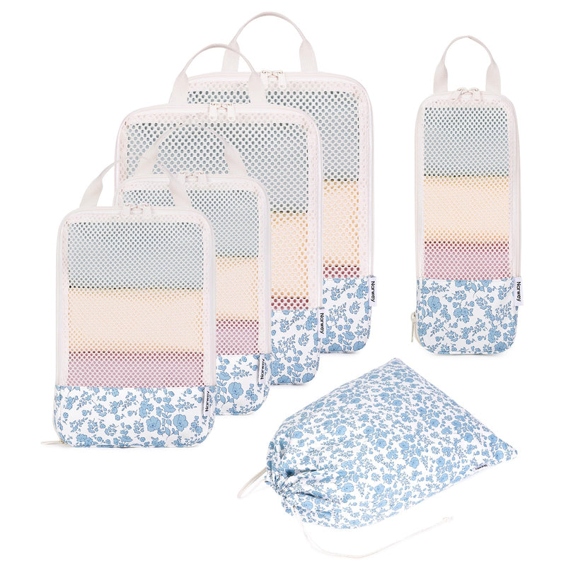 Narwey Small Hanging Travel Toiletry Bag with 6 Set Compression Packing Cubes