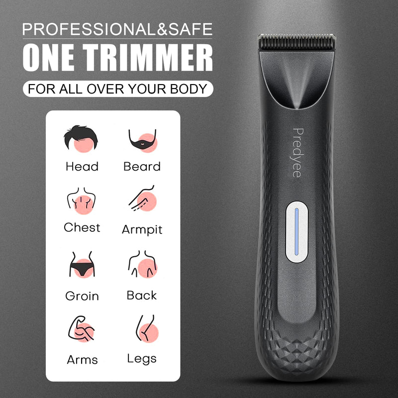 Manscape Trimmer for Men - IPX7 Waterproof Ball/Body Trimmer w/LED Light & Ceramic Blade, 120Min Groomer for Pubic/Groin/Chest, USB-C Fast Charge, No Nicks, Gifts for Him Dad Husband