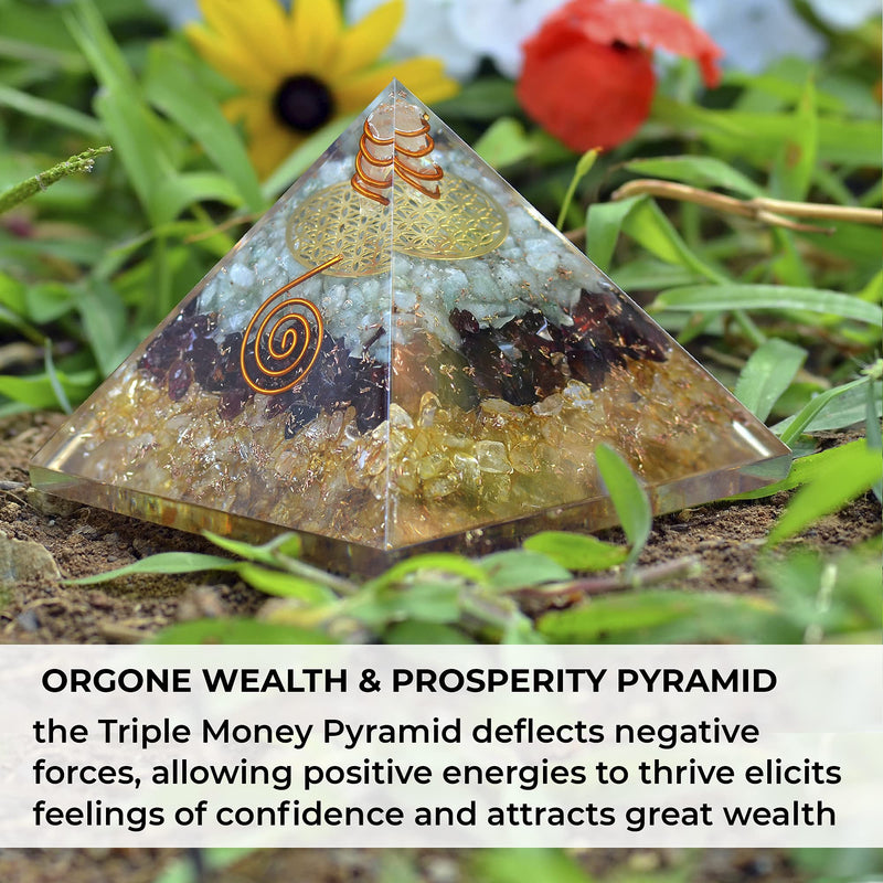 [Australia] - Orgonite Crystal Triple Money Pyramid Energy Generator Promotes Wealth and Prosperity with Green Aventurine, Red Garnet and Citrine – Attract Money and Success with Lucky Orgone Crystals Green Aventurine, Red Garnet and Citrine Crystal 