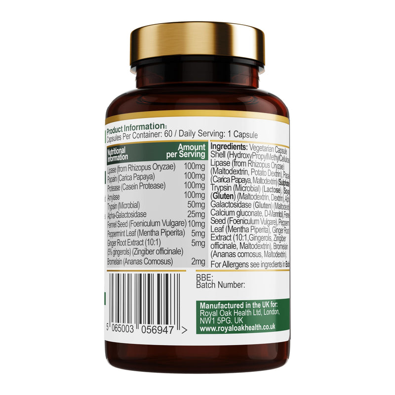 Digestive Enzymes - Broad Spectrum 10 in-1 Formula - with Amylase, Protease, Lipase, Papain & Bromelain - 60 Vegan Capsules, UK Made