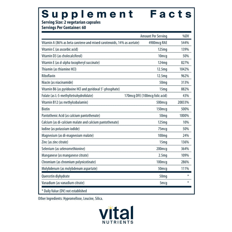 Vital Nutrients Multi-Nutrients 5 Ultra Antioxidant Formula - Boron, Copper, and Iron Free - Vegetarian Daily Multivitamin and Mineral - Gluten, Dairy, Soy Free - Non-GMO - 120 Capsules