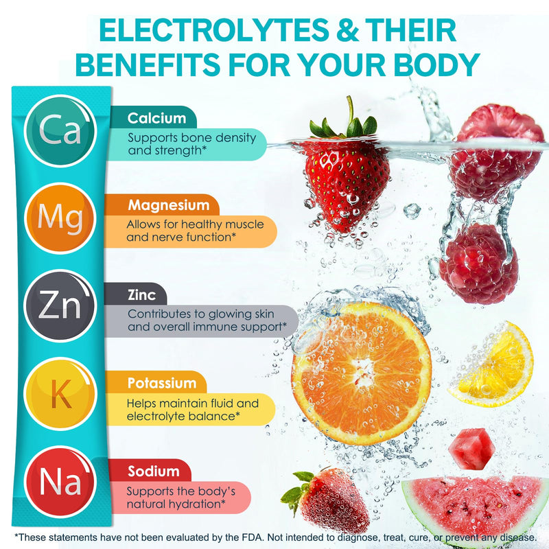 Electrolytes Powder, Electrolytes Sachets with Hydration Nutrition 30PCS, Hydration Sachets Plant-Based Electrolyte Powder with 7 Electrolytes. Muscle Comfort, Gluten Free, 5 Flavors