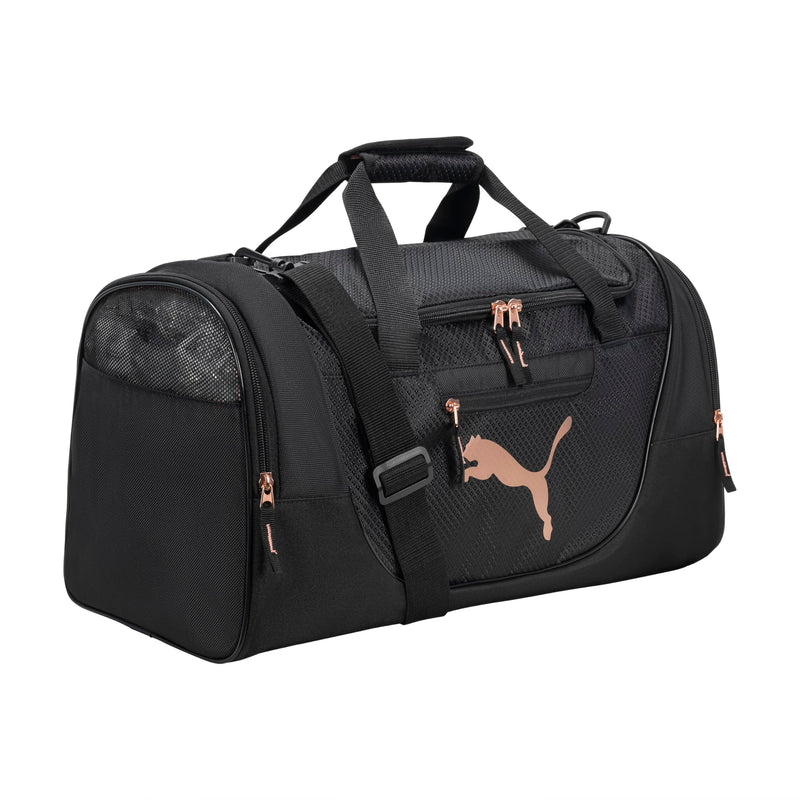 PUMA womens Candidate Duffel Bag with Removable Strap & Shoe Pocket Black/Rose Gold One Size
