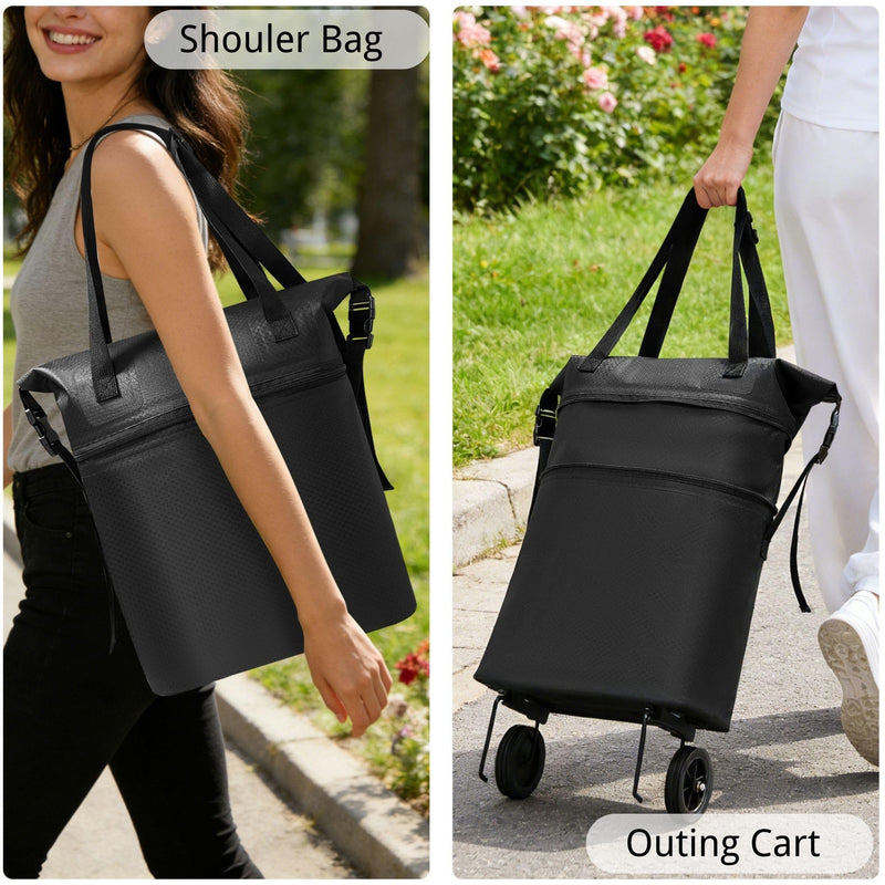 Rolling Duffle Bag with Wheels, Expandable Travel Duffle, Foldable Water-Resistant Shoulder Bag for Men & Women, Lightweight Portable Small Travel Bag for Trips, Camping, Shopping (Black) Black