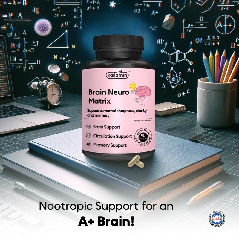 [Australia] - Nootropic Vitamin Brain Matrix- Ginkgo Biloba, Huperzine A, Bacopa Monnieri, L-Carnitine, Phosphatidylserine - Memory, Focus & Aging Support - 90 Tablets 3 Months' Supply. Decaffeinated 
