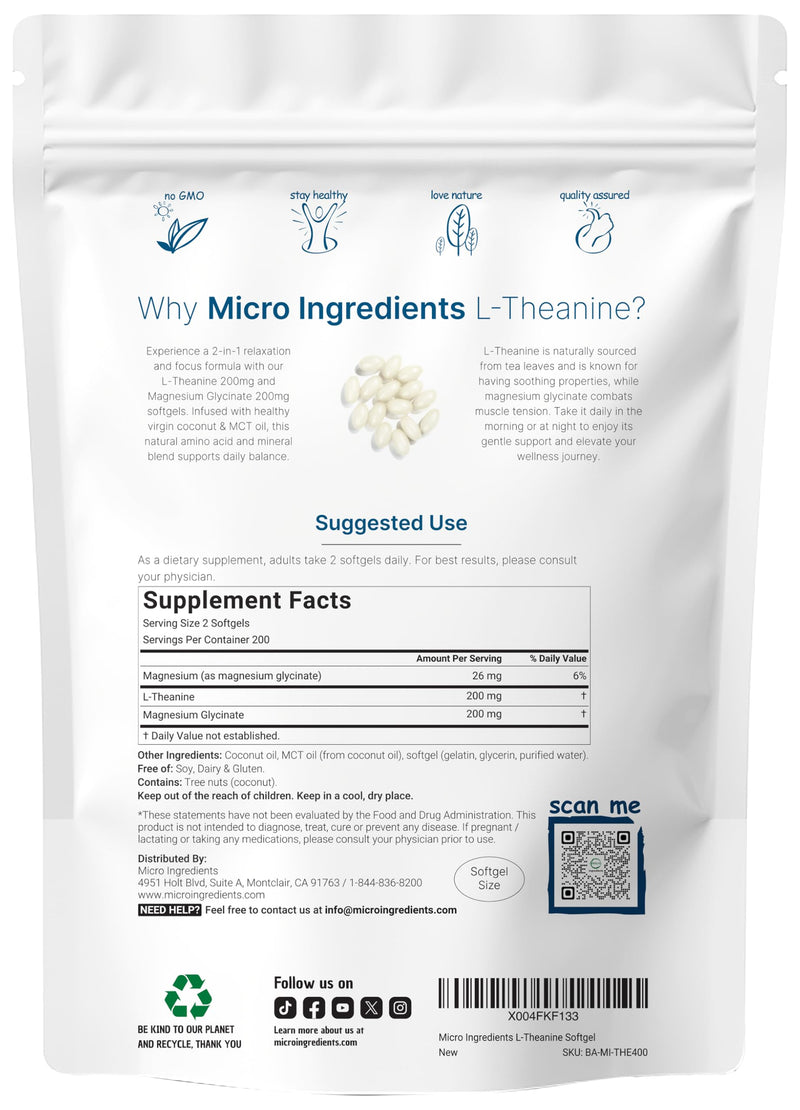 Micro Ingredients Vitamin D3 10,000iu + K2 200mcg & L-Theanine 200mg with Magnesium Glycinate Bundle 2 Pack | Coconut MCT Oil Infused Softgels | Amino Acid & Mineral Complex