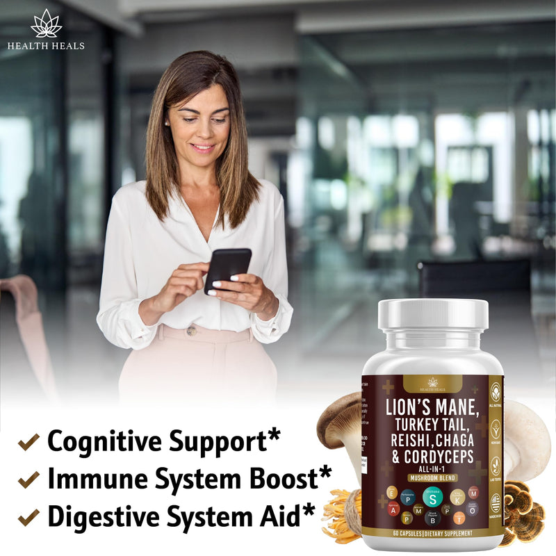 [Australia] - Mushroom Supplement with Lion's Mane Turkey Tail Reishi Cordyceps Chaga Marshmallow Root - 120 Count 120 Capsules (Pack of 2) 