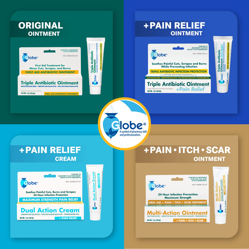 [Australia] - (4 Pack) Globe Triple Antibiotic First Aid Ointment, 1 oz, First Aid Antibiotic Ointment, 24-Hour Infection Protection, Wound Care Treatment for Minor Scrapes, Burns and Cuts 