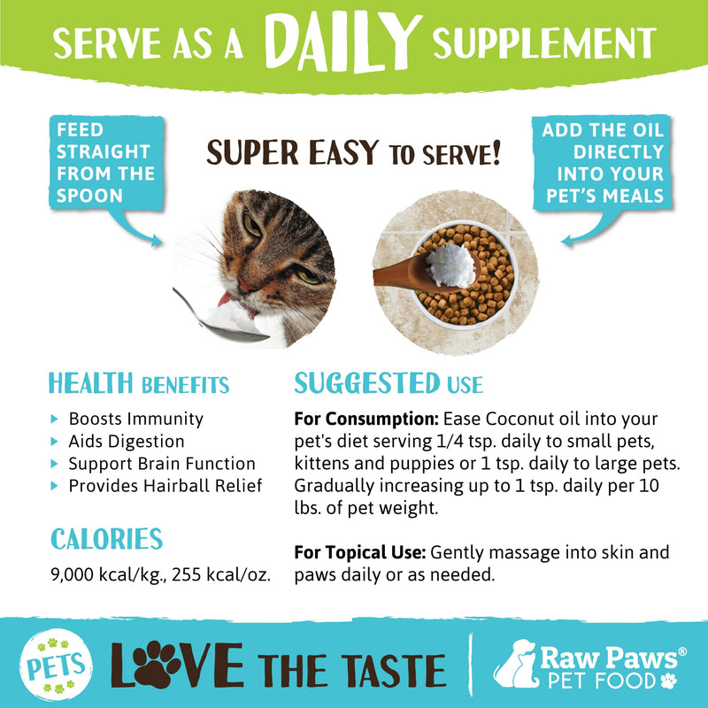Raw Paws Organic Virgin Coconut Oil for Dogs & Cats, 4-oz - Supports Immune System, Digestion, Oral Health, Thyroid - All Natural Allergy Relief for Dogs - Hairball Relief - PawsPlanet Australia