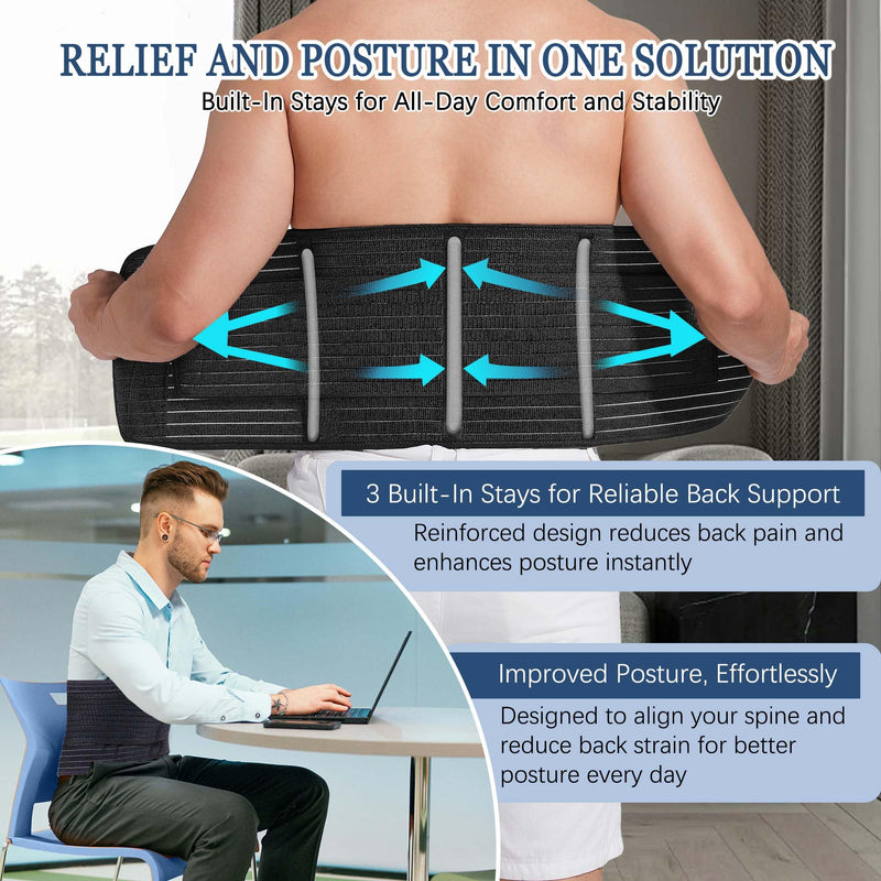 Reian Abdominal Binder for Men – Post-Surgery Support and Core Stability, Adjustable Compression Wrap (Black, Large) Black