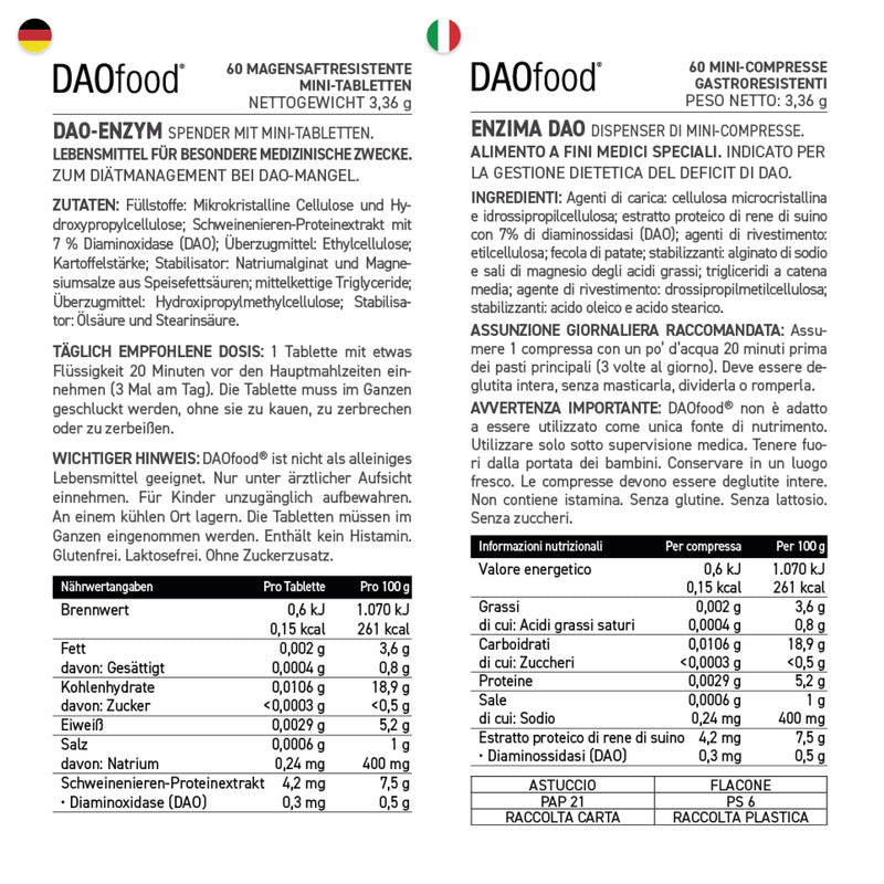 [Australia] - DAOfood - Dietary management for DAO deficiency - Dispenser 60 mini gastro-resistant tablets - DAO enzyme 