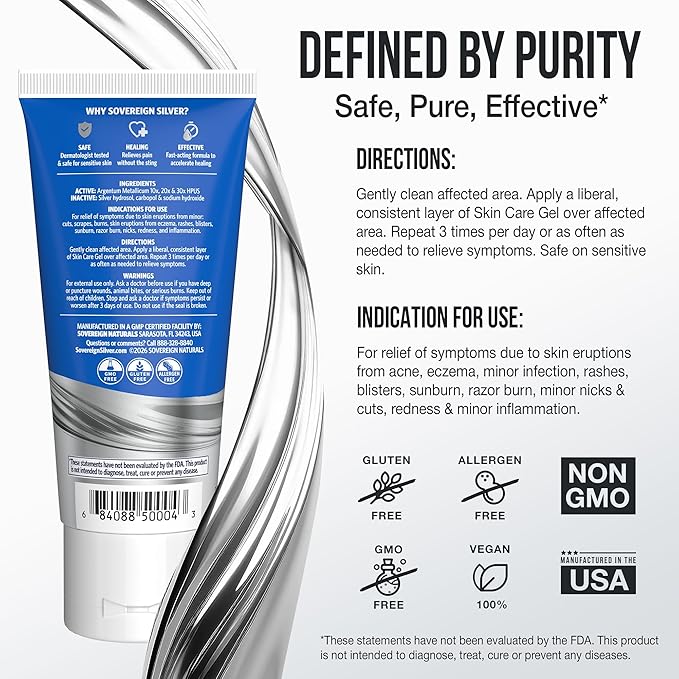 [Australia] - Sovereign Silver Natural Healing Gel Skin Care - Argentum Metallicum Topical Gel, Ointment for Razor Burn, Sunburn, and Redness Support, Dermatologist Tested - 2 fl oz (59 mL) 2 Ounce (Pack of 1) 