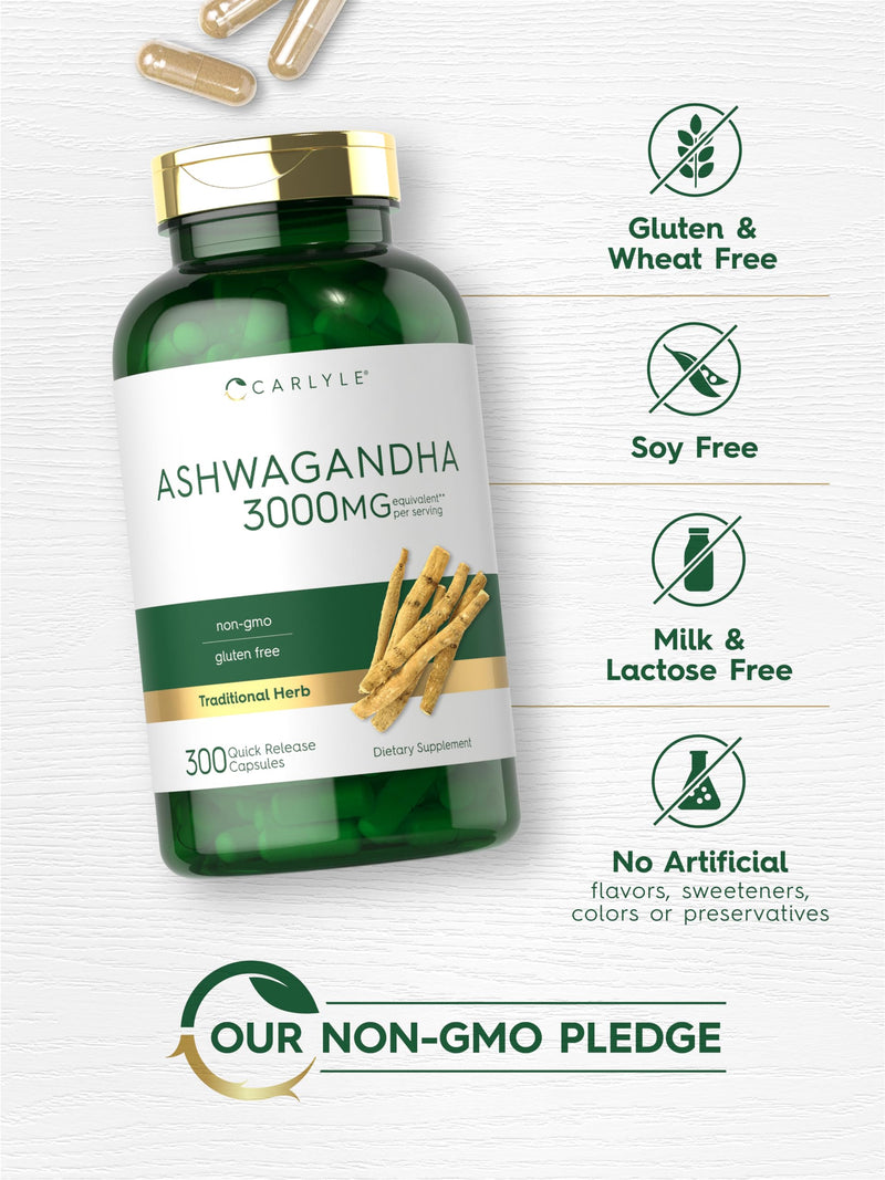 [Australia] - Carlyle Ashwagandha Supplement for Women and Men | 3000mg | 300 Capsules | Herb Root Extract with Black Pepper | Non-GMO and Gluten Free 300 Count (Pack of 1) 