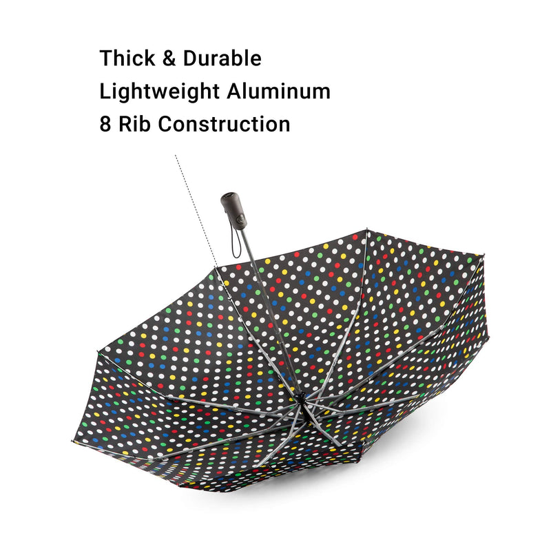 totes Portable Umbrella for Travel – Compact for Car, Backpack and Purse – Windproof, Strong, UV Sun Protection, Water-Repellant, Foldable On-the-Go Umbrella with Auto Open/Close Multi Dot -Triple Protection