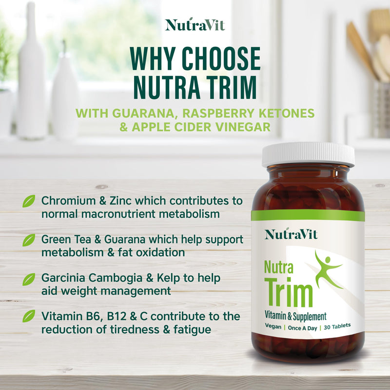 NUTRATRIM - Weight Management Supplement | Slimming Tablets - 30 Tablets - Helps Achieve Weight Goals & Digestion | with Raspberry Ketones, Apple Cider Vinegar & Green Tea - Vegan - NutraVit