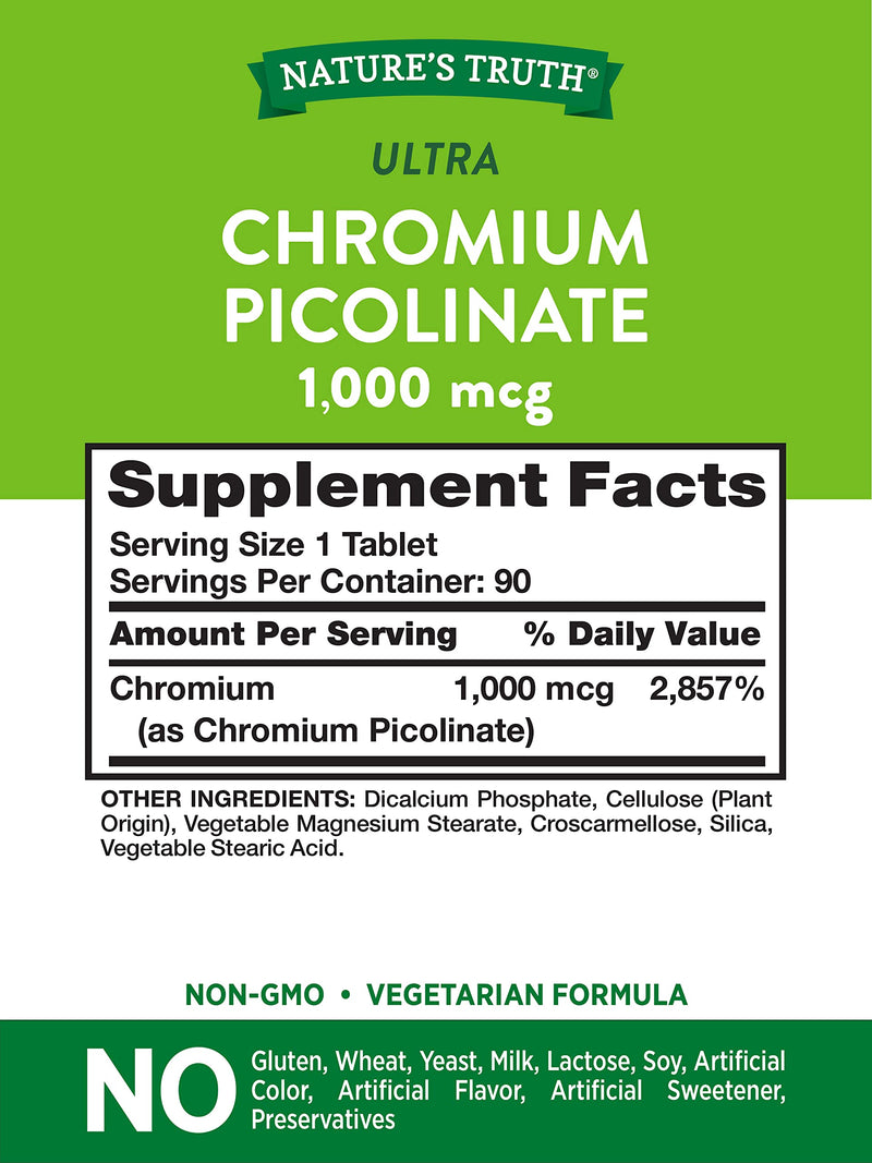 [Australia] - Ultra Chromium Picolinate 1000mcg | 90 Tablets | Vegetarian, Non-GMO & Gluten Free Supplement | by Nature's Truth 
