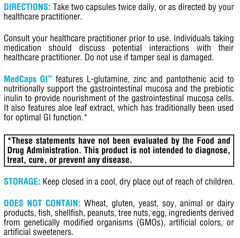 XYMOGEN MedCaps GI - L-Glutamine, Zinc & Prebiotic Inulin - GI Mucosa & Gut Lining Support - with Aloe Leaf Extract - Vegetarian & Non-GMO - 120 Capsules
